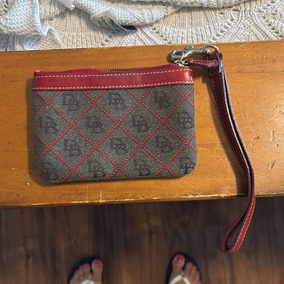 Dooney & Bourke Brown and Red Wristlet Pouch - Picture 1 of 5